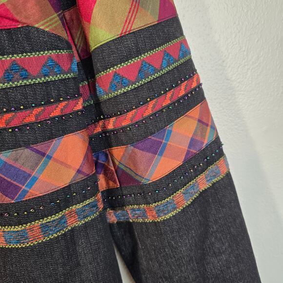 Coldwater Creek Jacket Women's 16 Black Denim Multicolored Embellished Artsy - Picture 15 of 15